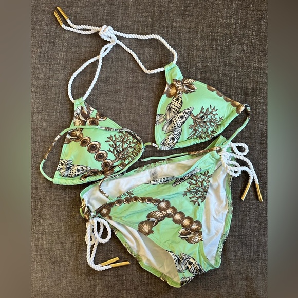 NWOT Vintage 2009 Victoria’s Secret Mint Green Nautical Seashell Bikini Set - Picture 1 of 9